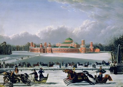 Sleigh Race at the Petrovsky Park in Moscow, 1848 by Golitsyn